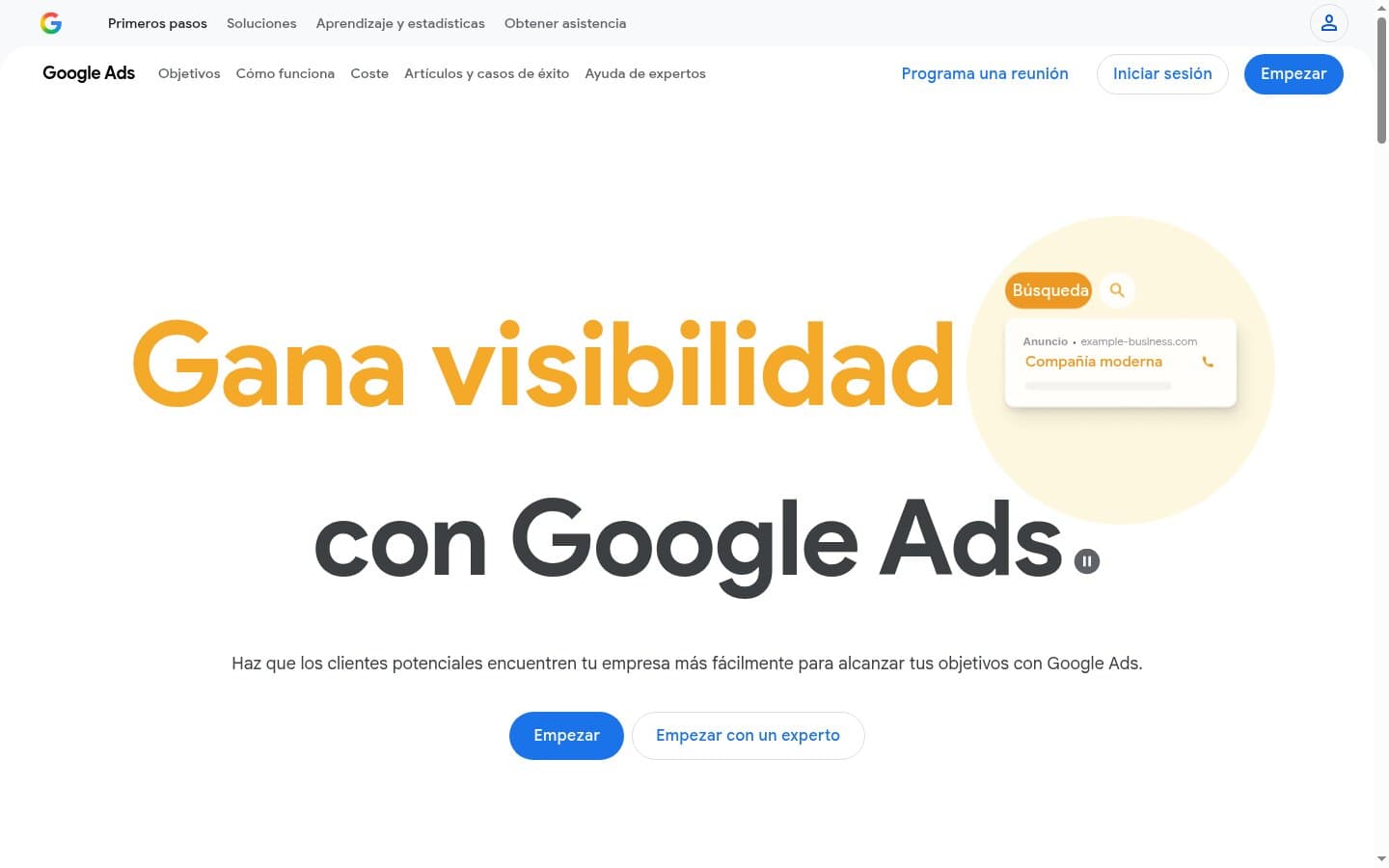 Captura de la consola de Google Ads